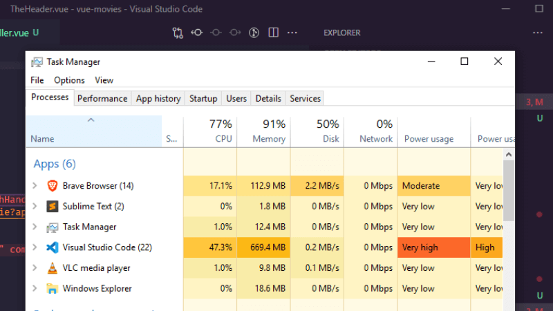 screenshot of windows task manager showing the operating system under heavy load